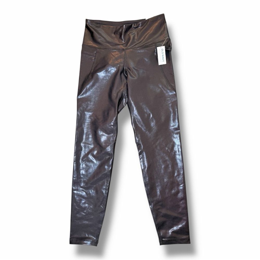 Old Navy Active Powersoft High Rise Go-Dry 7/8 Leggings Faux Black Leather NWT M
